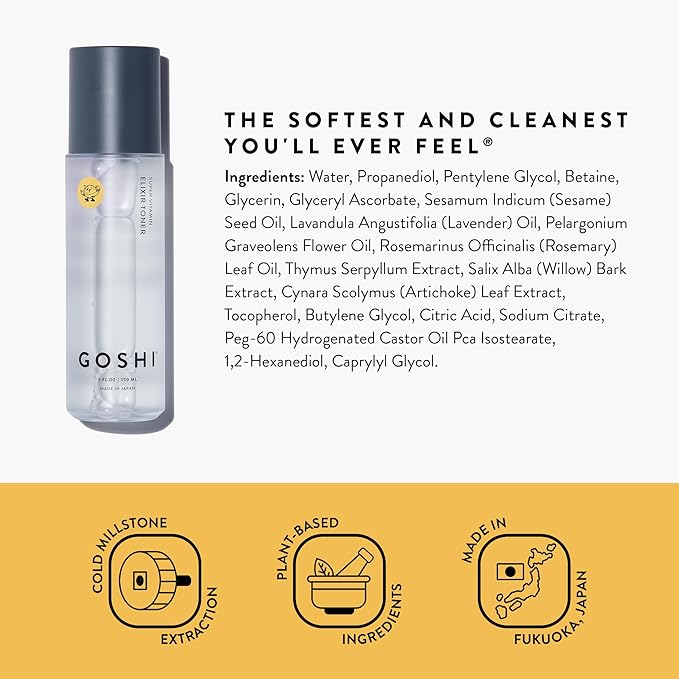 GOSHI Super Vitamin Elixir Toner for All Skin Types 5 fl. oz - Nourishing Face Toner Spray Infused with Vitamin E, Cold-Pressed Sesame Oil, Wild Thyme and More Plant Extracts - Made in Japan