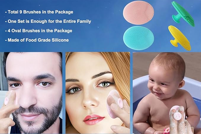 9-in-1 Face Scrubber Face Cleaning Brushes Super Soft Silicone Cleanser Brush and Facial Cleansing Massager Brush Face Cleansing Brush Set