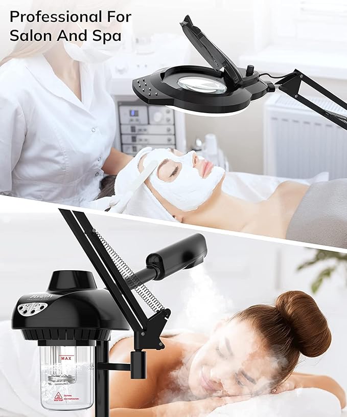 TASALON 2-in-1 Professional Facial Steamer, Hot Ozone Face Steamer for Facial with 5X Magnifying Lamp, Esthetician Steamer for Salon Beauty and Spa Shop, Skin Care Equipment with New Upgrade Wheels