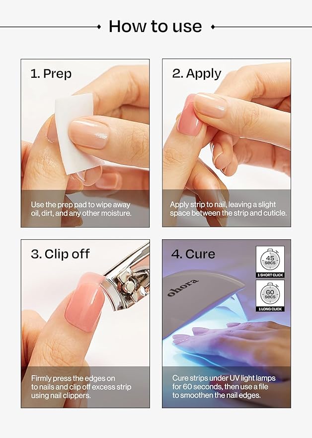 ohora Semi Cured Gel Nail Strips (N Violeta) - Purple, Patterned, Works with Any UV/LED Lamps, Salon-Quality, Long Lasting, Easy to Apply & Remove - Includes 2 Prep Pads, Nail File & Wooden Stick