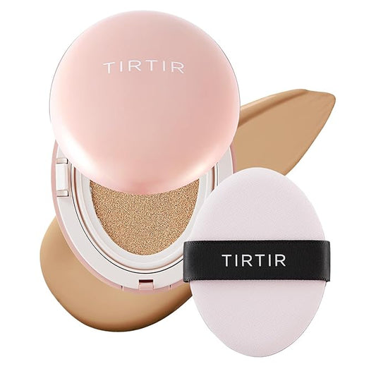 TIRTIR Mask Fit All Cover Pink Cushion Foundation | High coverage, Velvety Matte Finish, Lightweight, Flawless, Corrects Redness, Korean Cushion (#27N Camel, Full Size, 0.63 Fl Oz)