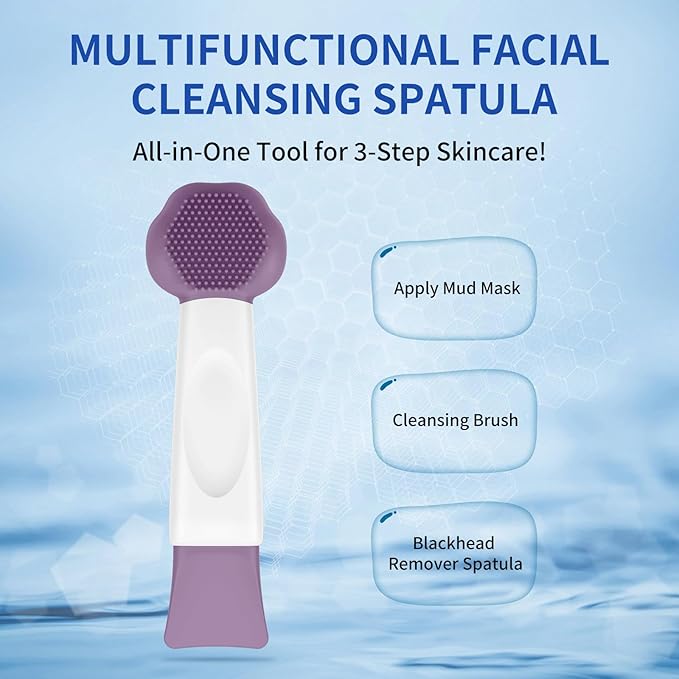 Silicone Face Scrubber, 3 in 1 Pore Brush Skin Scrubber Face Spatula with Face Mask Applicator Tool, Pore Cleaner, Blackhead Remover, Makeup Removal, Mud Mask, Body Lotion (Purple)