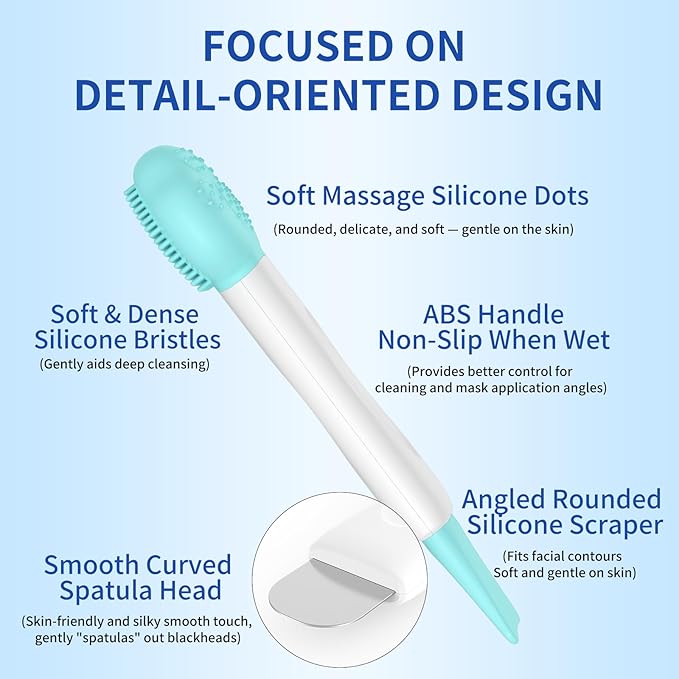 Silicone Face Scrubber, 3 in 1 Pore Brush Skin Scrubber Face Spatula with Face Mask Applicator Tool, Pore Cleaner, Blackhead Remover, Makeup Removal, Mud Mask, Body Lotion (Blue)