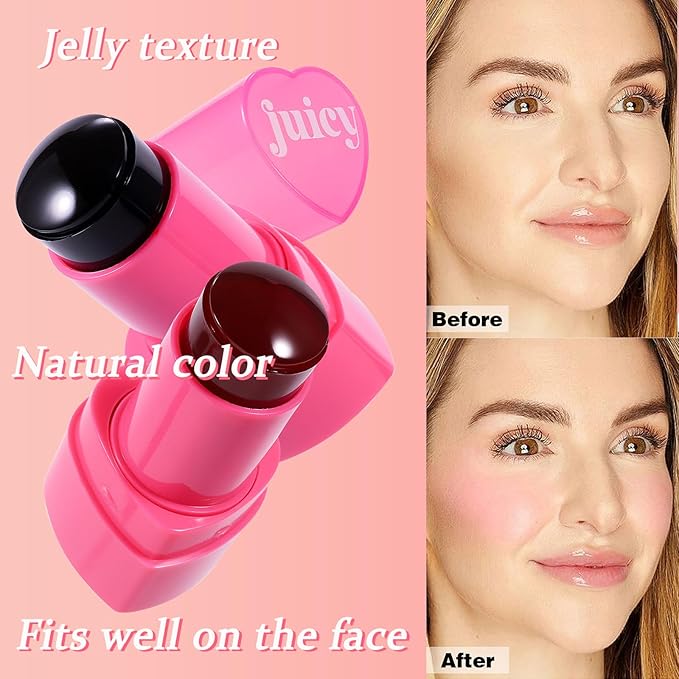 Water Jelly Tint Blush, 3-In-1 Multi-Use Blush Cream Blush Stick for Eyes, Cheeks & Lips, Hydrating & Bouncy Jelly Texture, Blends Perfect for Skin Portable Multipurpose Long Lasting Waterproof(04, s)