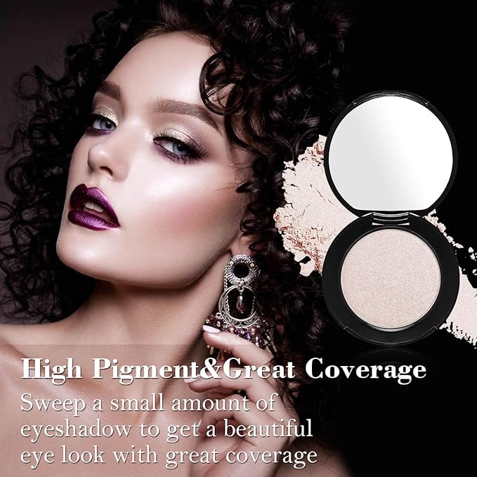 MEICOLY Champagne Shimmer Eyeshadow with Mirror,Shimmer Sparkly Eye Shadow Palette,Pressed Powder Single Eyeshadow for Women and Girls,Eye Makeup Eyelid Color,Long Wearing,Waterproof