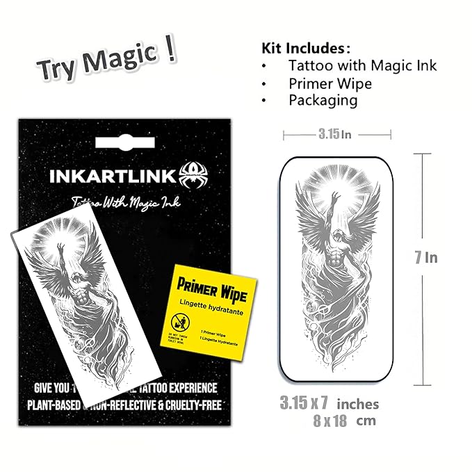 INKARTLINK Semi Permanent Tattoo, Creative party myth tattoo, exquisite and realistic design, interesting tattoo experience, cruelty-free, non-reflective, waterproof (Nirvana Rebirth)