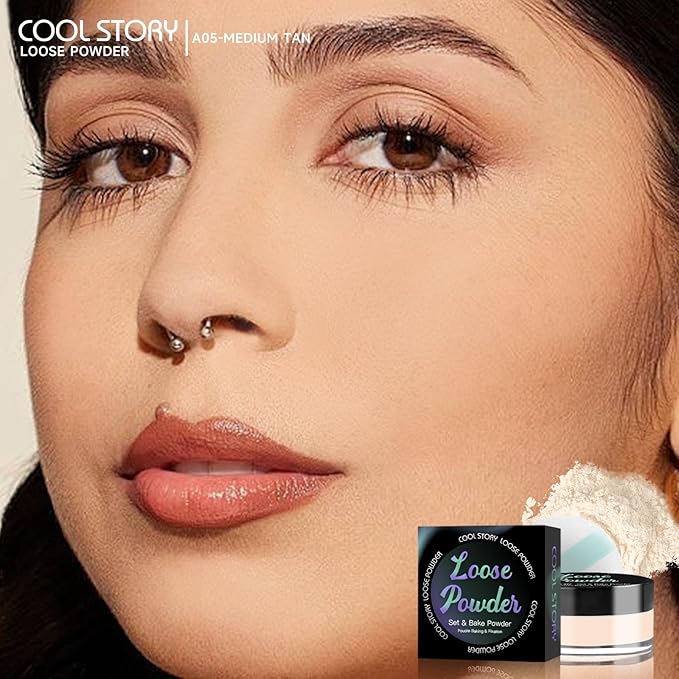 Loose Setting Powder, Bake Makeup Powder Full Coverage Matte Finish (Medium Tan, 6g/O.21oz)