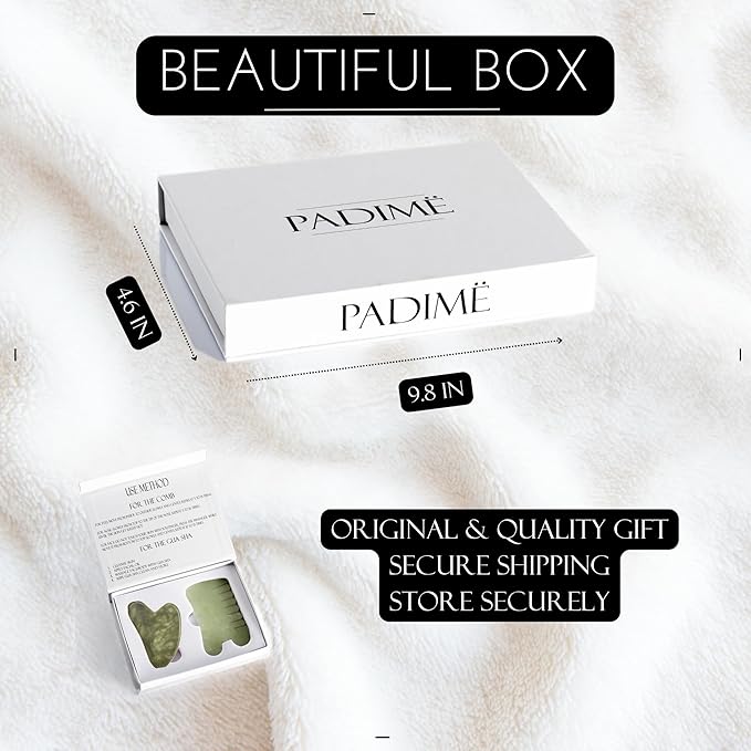 Padime 2 pcs | Set Massage 2-in-1 | Jade Gua Sha Facial Tools + Jade Comb Massage Comb | Massage + Scalp - for Labor Pain