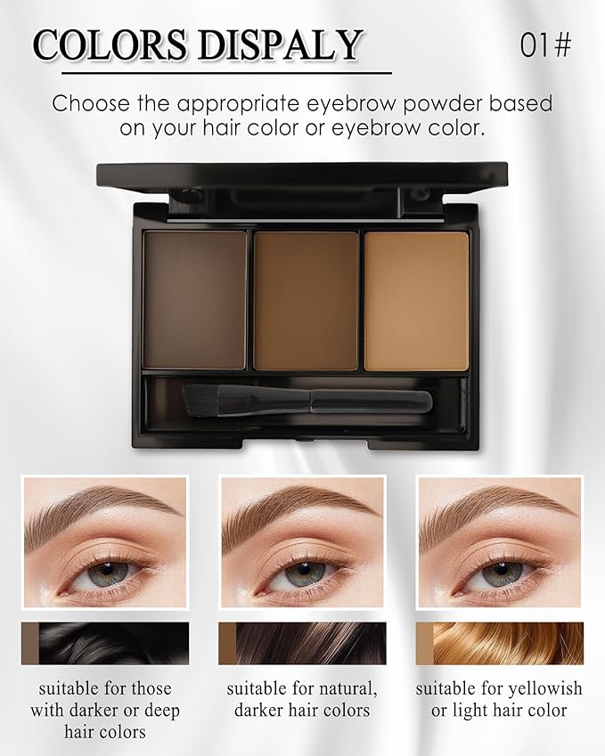 Eyebrow Powder Kit,3 Color Dark Medium Light Brown Eye Brow Powder Palette with Razor Brush, Long Lasting Waterproof Brow Filler Fill & Sculpt Full Eyebrows, Thanksgiving Makeup Gift Set for Women-01