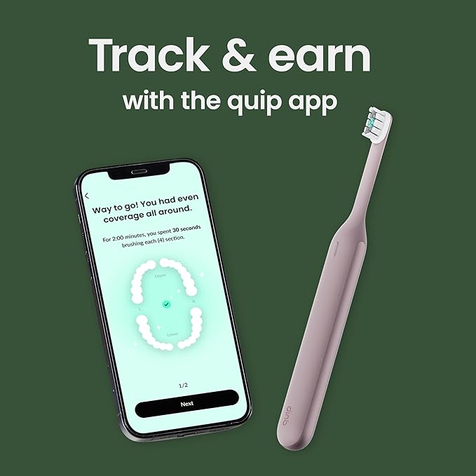 Quip Ultra Next Generation Smart Toothbrush - Timed Electric Toothbrush with Case - Replaceable Brush Head, Soft Bristles, Silicone Handle, 30-Day Battery Life - Travel Toothbrush - Dusk