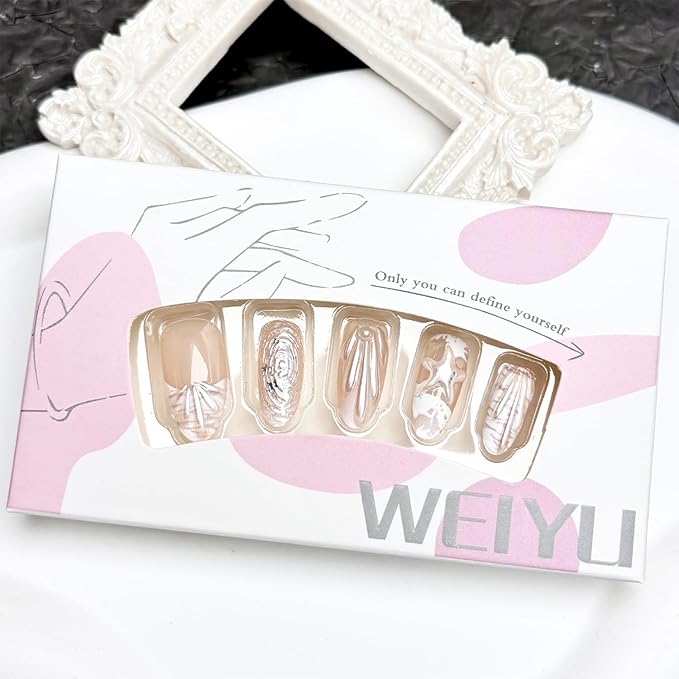 30 Pcs White French Tip Press on Nails Medium Almond Fake Nails with 3D Starfish Seashell Designs Reusable Summer Beach Acrylic Nails White Ocean False Nail Tips Pearl Stick on Nails for Women