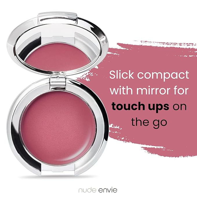 Nude Envie - Cream Blush - Creamy & Blendable for Easy Application - Pigmented Long-Lasting Dewy Finish - With Hyaluronic Acid - Mirror Compact - Vegan, Paraben-Free & Cruelty-Free - Passion