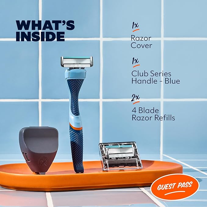Dollar Shave Club | The Guest Pass Shave Set | 2 Swift Rinse Refill Cartridges, 1 Handle (Blue), 1 Razor Cover