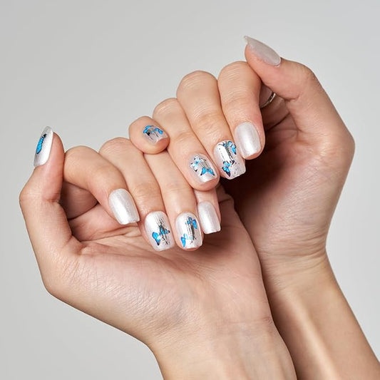 GLAMERMAID Press on Nails Extra Short Square, Fall Handmade Sliver with Butterfly Gel Glue on Nails, Glossy Fake Nails Reusable Acrylic False Nails Manicure Kits for Women