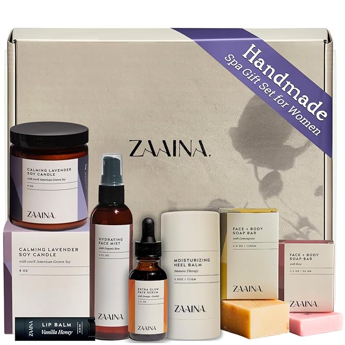ZAAINA Spa Gift Set for Her - Relaxation Spa Kit for Women, Pampering At Home Bath and Body Self Care Spa Package, Luxury Spa Birthday Gifts for Women (PREMIUM Spa Set w/ Candle)