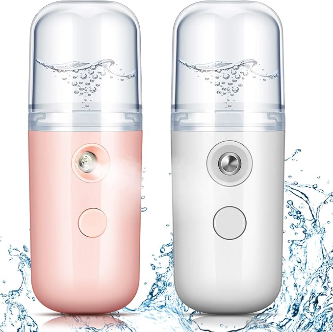 Honoson 2 Nano Facial Mister Sprayer Portable Face Nano Mister for Eyelash Extensions USB Rechargeable 1 oz Handy Skin Care Machine for Face Hydrating, Daily Makeup(Coral Orange and White)