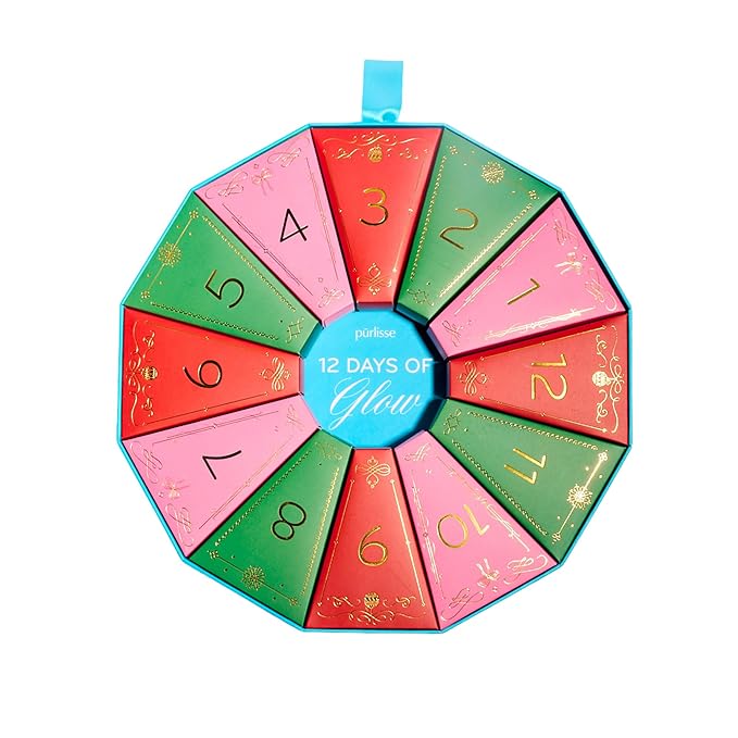 pürlisse 12 Days of Glow Advent Calendar Gift Set - Limited Edition Beauty & Skin Care Set - Gentle Formulas for Sensitive Skin - Travel-Friendly Sizes (12 Pieces)