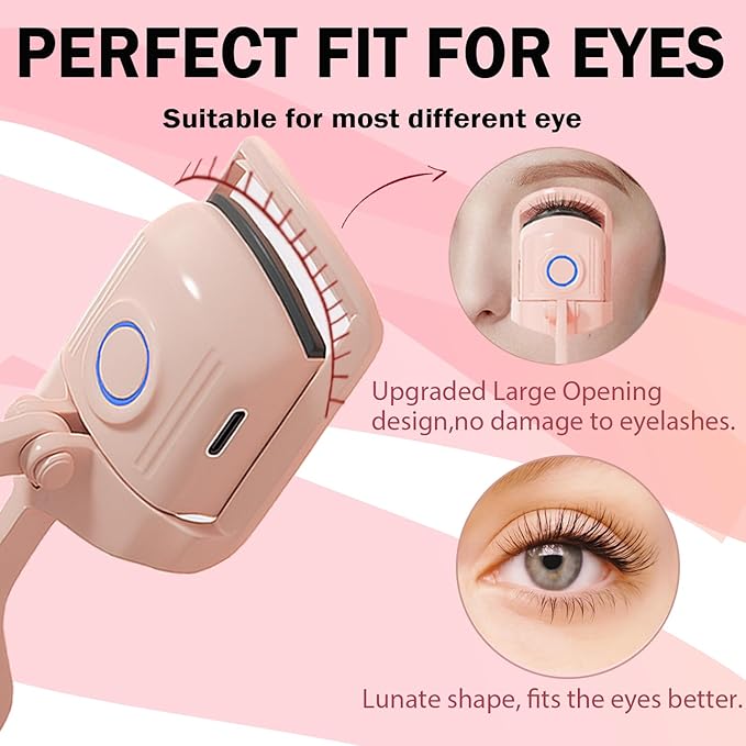 Heated Eyelash Curler, Rechargeable Electric Eyelash Curler, 3-Level Temperature Control, 24 Hour Long Lasting Curl, Suitable for All Beauty Enthusiasts
