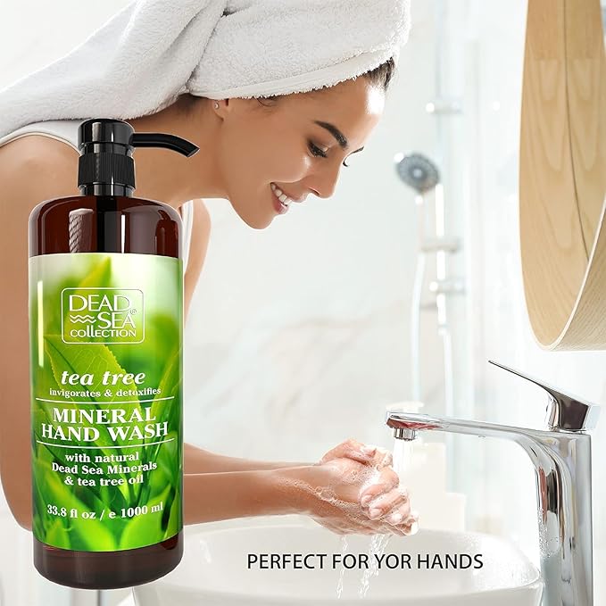 Dead Sea Collection Hand Soap Pump Tea Tree - Hand Wash Liquid with Dead Sea Minerals and Tea Tree Nourishing - Invigorates & Detoxifies Oil - Gentle for All Skin Types Pack of 2 (33.8 Fl Oz Each)