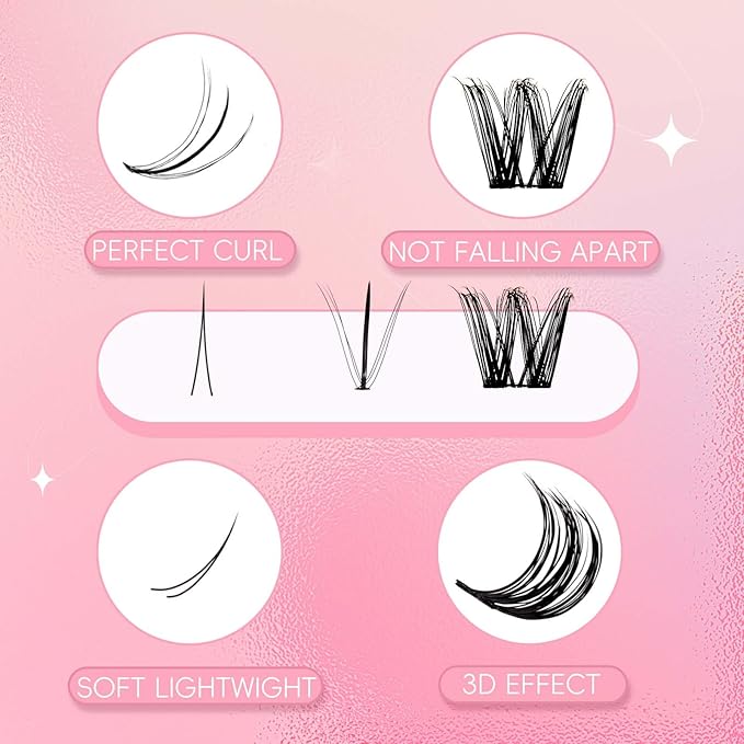 FADLASH Lash Clusters Natural Look Individual Lash Extensions Multi-type Mix with DIY Wispy Faux Mink Lash Tray,7D Spike, Bottom lash clusters Clusters for Self Application at Home