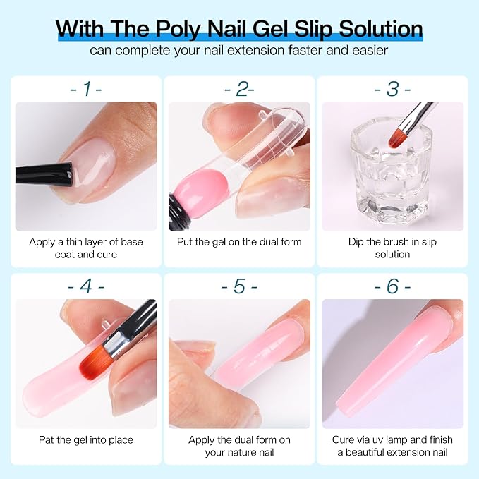 Morovan Poly Gel Slip Solution Kit: 4oz Slip Solution Liquid for Poly Gel Nails Dual-Ended Brush Pusher for Beginner