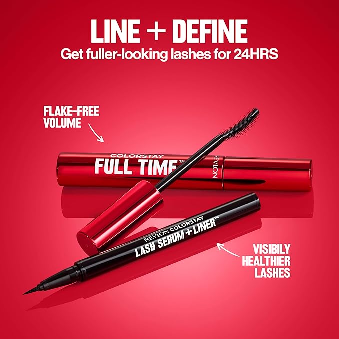 REVLON ColorStay Lash Serum + Liner, Waterproof Eyeliner, Stocking Stuffer for Her, Healthier Looking Eyelashes, Smudge-Resistant, 001 Blackest Black