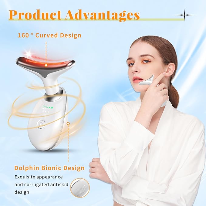 Face Beauty Device, Multifunctional Facial Massager, 7 Color Portable Face Massager Tool for Skin Care, Glossy White