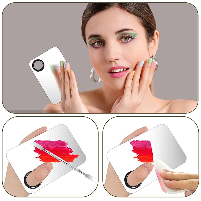 2 Set Makeup Mixing Palette,Stainless Steel Makeup Palette with Spatula Professional Make up Artist Must haves,Suitable for Mixing Foundation Make up Eye Shadow and Nail ﻿