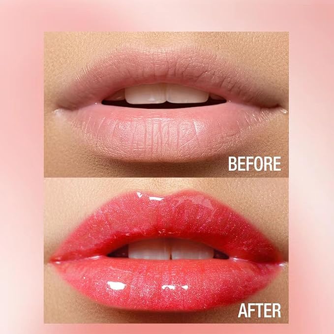 2 in 1 Rose Red Shimmer Lip Gloss Lip Plumper Gloss Tinted Glitter Lipgloss Lipstick Moisturizing High Shine And Vegan Plumping Lip Gloss For Women Girls Long-Lasting Dry Lip Care (10#)