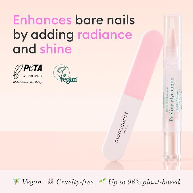 Manucurist Glossy Booster Duo – Nail Care Kit with Glycolic Exfoliating Peel & Nail Buffer Block – Natural Shiny Nails Without Polish – Instant Shine – Manicure Kit for Women