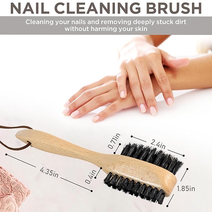 Takavu Nail Brush Black Boar Bristles, Natural Wood Handle, Nail Cleaning Brush for Scrubbing Fingernail Toenail Hand Feet, Dual Sided for Regular Manicure Nail Care Hygiene