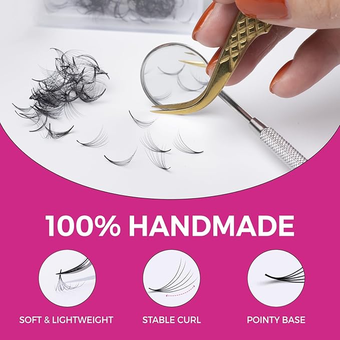 Eyesy Lash 500 Promade Fans - Volume Premade Lash Fans for Eyelash Extensions Pointy Base Handmade Loose Pre Made Eyelashes Middle Stem Soft and Lightweight (8D 0.05 CC 15mm)