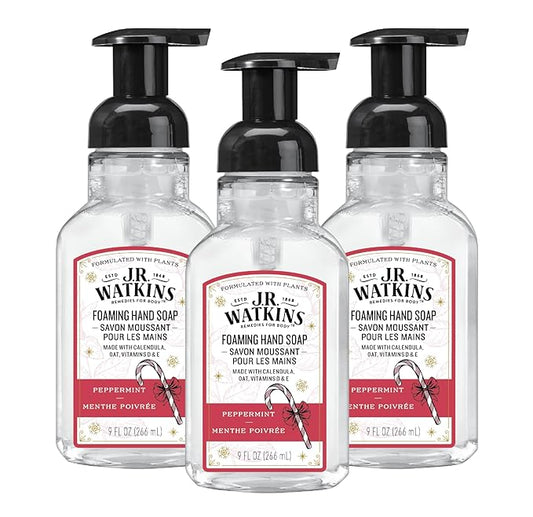 J.R. Watkins Foaming Hand Soap with Pump Dispenser, Moisturizing Foam Hand Wash, Alcohol-Free, Cruelty-Free, Peppermint, 9 fl oz, 3 Pack