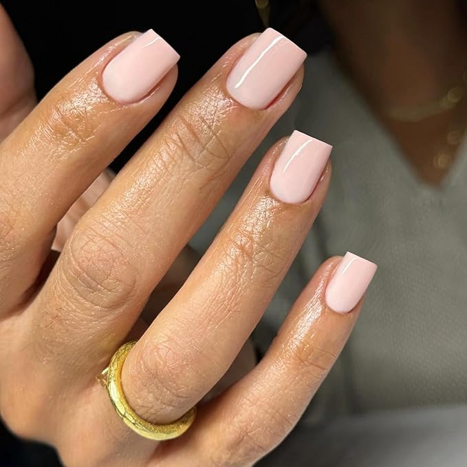 48pcs Nude Press-on Nails, Glue-on Nails - Short, Square, Extra Short, Acrylic, Natural, Handsmade Thick False Nails for Women