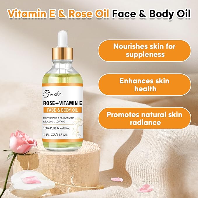 Vitamin E Rose Oil & Gua Sha Massage Tools Set, Gua Sha Oil for Face & Body, Organic Vitamin E Oil for Moisturizing and Hydrating, Anti Aging, Spa Gifts for Him Her