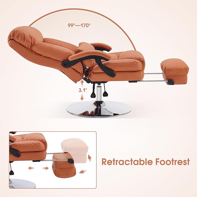 BarberPub Beauty Chair, 360° Rotating Lifting Facial Beauty Spa Chair, Adjustable Tattoo Salon Spa Esthetician Beauty Equipment 3571 (Faux Leather, Orange)