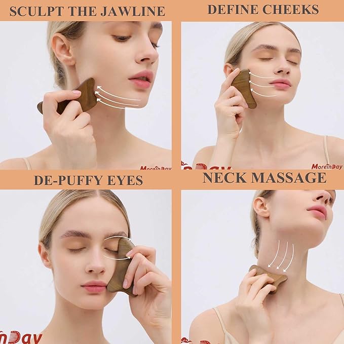 Gua Sha Tool for Face, Gua Sha Facial Tools for Face Massage, Wooden Guasha Tool Reduce Puffiness - Green Sandalwood