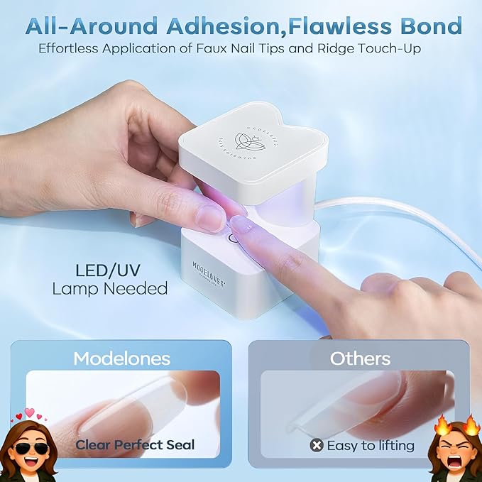 modelones 10 in One Gel Nail Glue Brush On Nail Glue 15 ml for Tips, Rhinestones, Base Coat, Blooming Art Gel Kit for Press on Nails Acrylic tips U V Lamp Needed 2Pcs