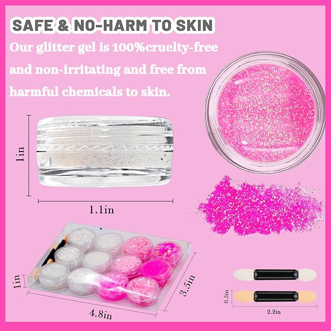 12 Colors Face Glitter Body Glitter Gel Set, Makeup Gel for Body, Hair, Face and Eye, Suitable for Musical Festival Carnival Dance Halloween Party Beauty Mermaid Sequins Makeup
