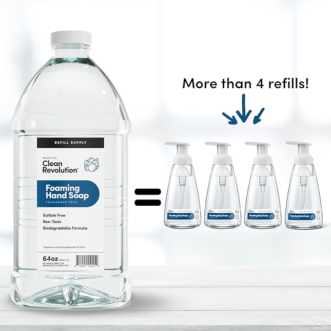 Clean Revolution Foaming Hand Soap Refill Supply Container, Ready to Use Formula, Fragrance Free, 64 Fl Oz (Pack of 1)