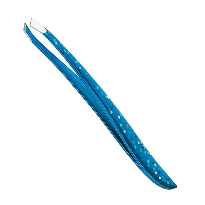 TRIM Azure Collection Slant Tip Tweezer – Precision-Ground Tips Grasp Even The Finest Hairs – Angled to Align with The Brow's Natural Arch – Calibrated Tension for More Control – Stainless Steel