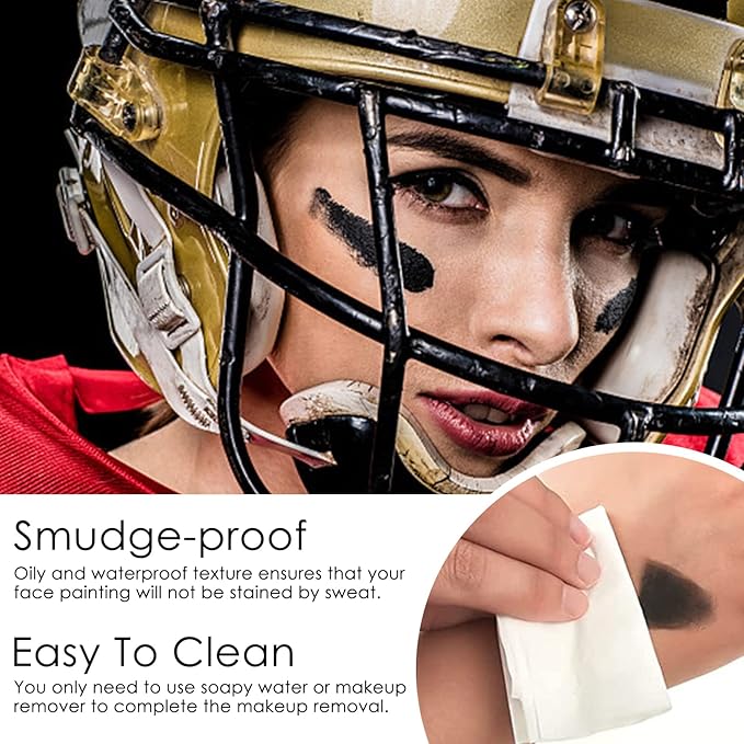 3 Colors Black Brown Green Face Body Paint Stick, Eye Black Baseball Sticks Camo Face Paint for Baseball/Football/Halloween/CS/Hunting/SFX Makeup Cream Face& Body Paint Easy to Blend-