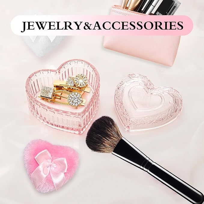 2 Pieces Large Body Powder Puff and Container Powder Container with Puff, Dusting Powder Puff Crystal Case, Body Powder for Women Soft Washable Reusable Velour Face Body Glitter Wet Dry Makeup(Love)