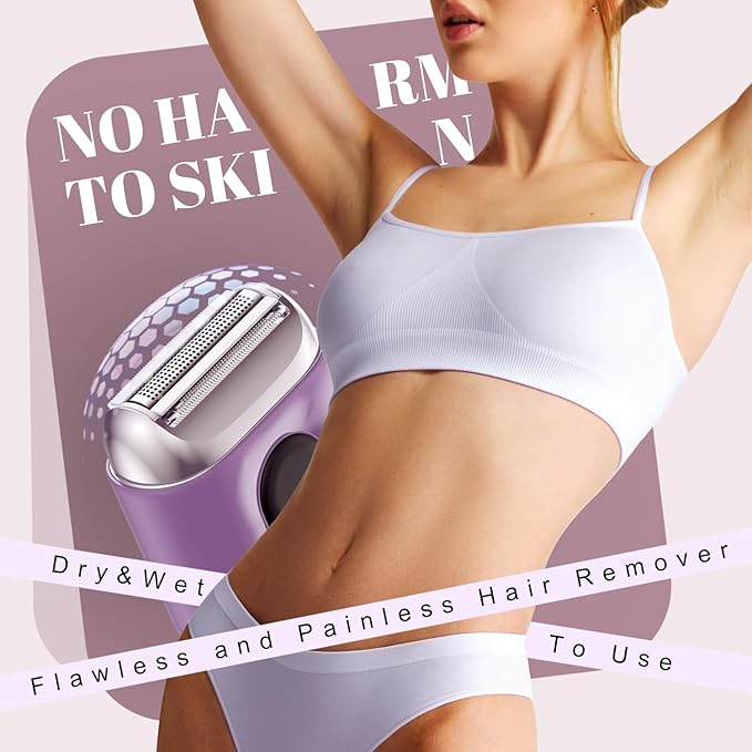 Cordless Electric Shaver for Women: Mini Electric Razors with LED Display - Rechargeable Bikini Trimmer - IPX7 Waterproof Wet Dry Face Razor with 3 Blade Heads Floating Head