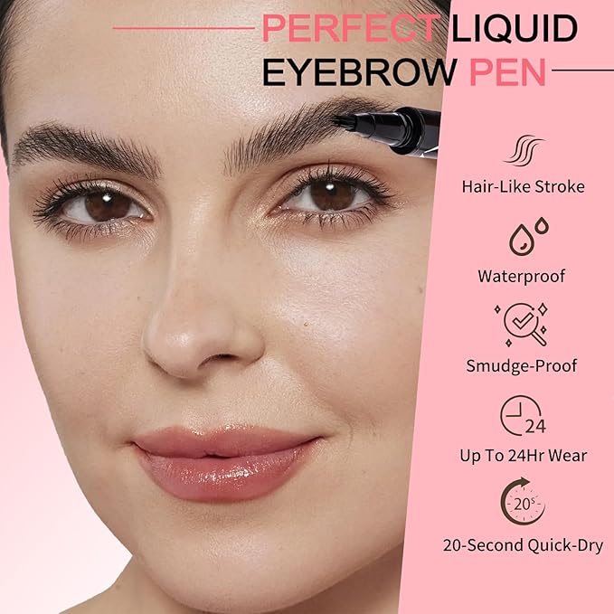 Eyebrow Pen, Waterproof Microblading Eyebrow Pencil for Women – Multi-Fork Precision Tip Creates Natural Hair-Like Strokes Brow Pencil, Angled Brow Brush Easy to Use & Long Lasting 04# Black