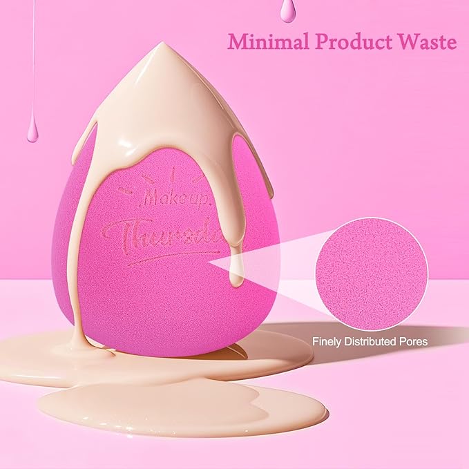 Real Perfection Makeup Sponge Set Blender Sponges, Latex-Free Beauty Makeup Sponges 7 pcs with 1 Travel Container Case for Blending Foundation Liquid Cream and Powder (Pink)