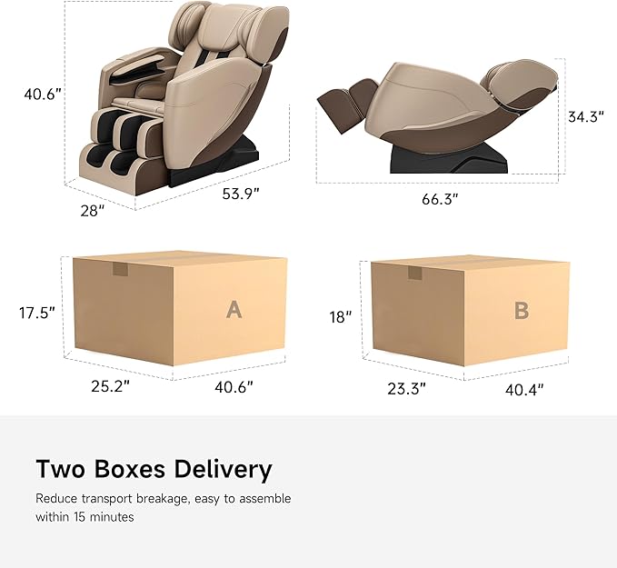 2025 Massage Chair Full Body, Zero Gravity Recliner with 6 Auto Modes, Foot Massage, Heating, Bluetooth, Khaki