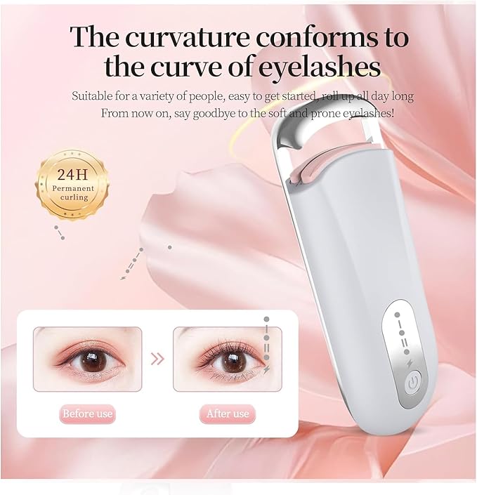 Heated Eyelash Curler for Natural Lashes 2-Level Adjustable Temperature Mini Electric Lash Curler Fast 3-Second Heat Up 24 Hours Long-Lasting Curl