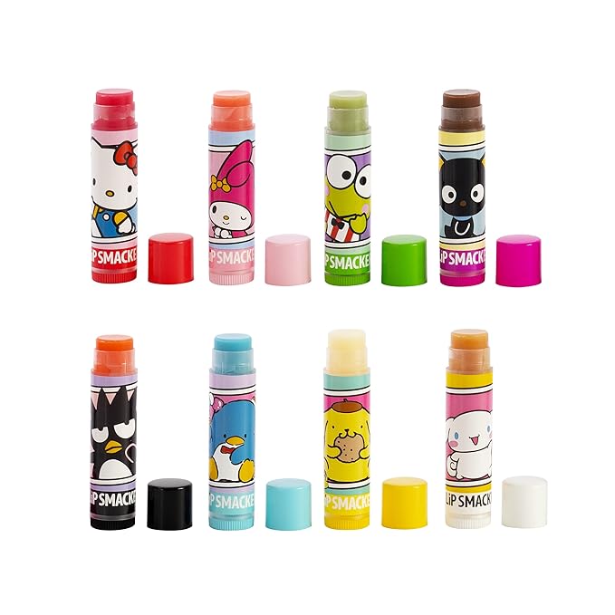 Lip Smacker Sanrio Hello Kitty and Friends 8-Piece Flavored Lip Balm, Clear, For Kids, My Melody, Little Twin Stars, and Chococat