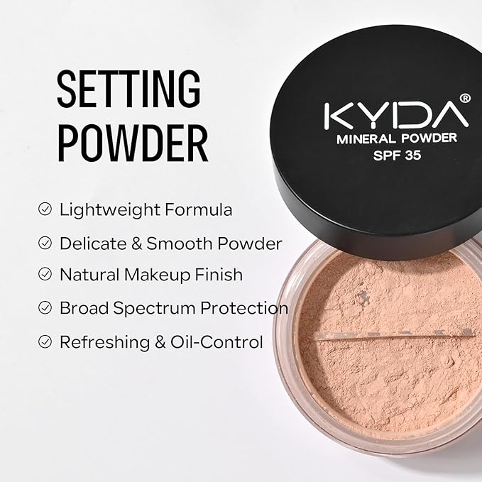Mineral Powder Foundation, SPF 35 Natural Glow Base Foundation, Skin-improving Buildable Coverage Lightweight and Oil Control Makeup Sunscreen Powder-Fairly Medium, 0.28oz